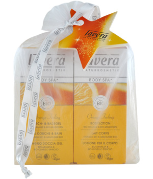 Lavera Coffret orange Feeling: Gel douche Bain + lait corps dans sachet Organza 300ml