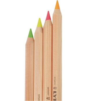 4 surligneurs bois naturel 'Mega', assortiment Jaune Vert Orange Rentree Ecologique