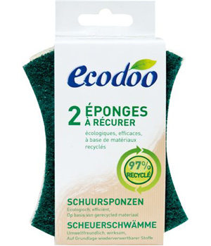 Ecodoo 2 Eponges vertes à récurer en matières recyclées à 97%