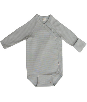 Body crois� manches longues anti griffures 3 � 6 mois bleu ray� sable 62 Popolini