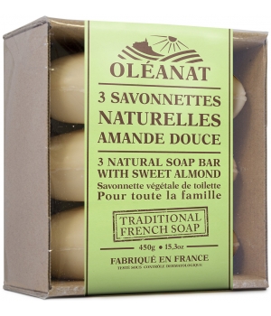 Oleanat Lot de 3 Savonnettes naturelles à l'amande douce rondes 3x150g