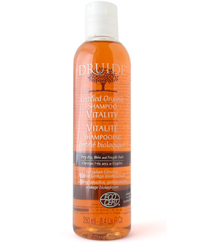 When? Naturally dry hair or hair dried out by exterior elements (pollution or difficult conditions). It is recommended for people that lose their hair, to help oxygenate the bulb to restore its strength.  Brand : Druide  Ingredients: Ginkgo biloba Sage Burdock Thyme Cedar Rosemary Lemon Moringa Lavendin Lemongrass  Results: Intensely vitalises and helps the hair regain structure and vitality.  Characteristics: No ingredients derived from chemical synthesis (colouring agent, preservative, fragrance, etc). Priority is given to ingredients derived from certified  organic  plants or plants whose wild harvest doesnt disturb the ecosystem, or deteriorate the environment. Surfactants (detergents or cleansing bases) exclusively obtained from the following natural raw materials: plant oils and fats, plant waxes, plant lecithin, plant sugars, plant proteins. Biodegradability of all ingredients according to the strictest international standards is essential.