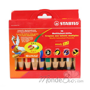10 Crayons de couleur feutres stabilos Rentree Ecologique bio - STABILO - :.Stabilo « Woody » : crayons de couleur feutres. Corps en bois. Avec une grosse mine (10 mm) tendre qui convient même aux surfaces lisses comme le verre, le plastique ou le métal ! Bon rendu des couleurs, même sur les papiers foncés. S'util