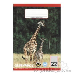 Cahier Greenpeace A4 32 pages petits carreaux Girafe ou koala Rentree Ecologique