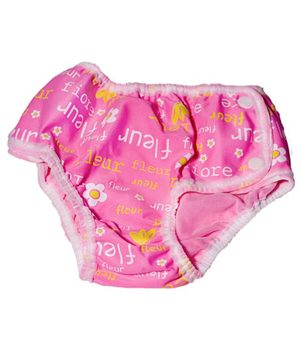 Washable Nappy For Swimming Pool - Pink W/ Flowers, Size L (9 To