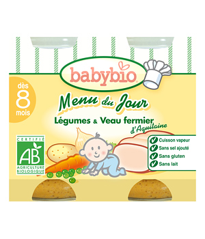 Duo Menu l�?©gumes Veau fermier d'Aquitaine d�?¨s 8 mois 2 x Babybio