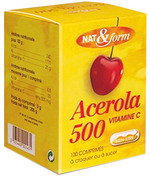 Nat et Form Acérola 500 Vitamine C 100 comprimés
