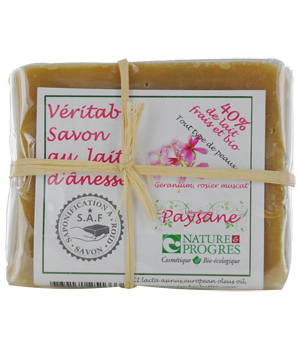 Laboratoire Paysane Savon 40% de lait d'anesse au Géranium et Rosier Muscat 100g