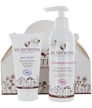 Les Terriennes Coffret Pur cocon: Crème mains Lin et Coton+Cueillette gourmande 275ml