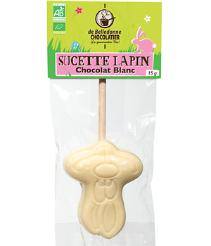 Belledonne Chocolatier Sucette lapin non fourrée chocolat blanc 15g