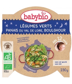 Assiette Bonne Nuit Poëlée de Légumes Verts Panais Boulghour dès 12 mois Babybio