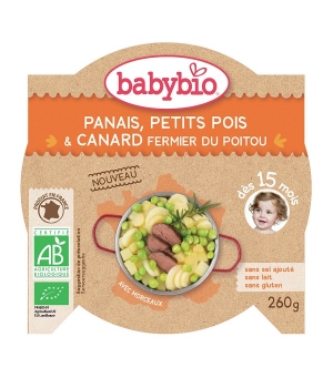 Assiette Menu du Jour Rencontre Panais Petits pois Canard fermier dès 15 mois Babybio