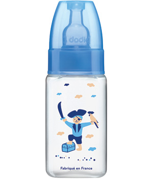 Biberon Bleu pirate 150ml col étroit tétine 1er âge 3 vitesses Dodie