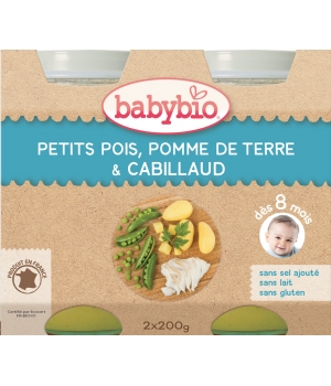 Petits Pots Menu du jour Petits Pois Pommes de Terre Cabillaud dès 8 mois Babybio