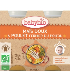 Petits Pots Menu du jour Maïs doux Poulet fermier du Poitou dès 8 mois Babybio