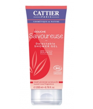 Gel Douche Savoureuse sans sulfate parfum rose acidulé Cattier