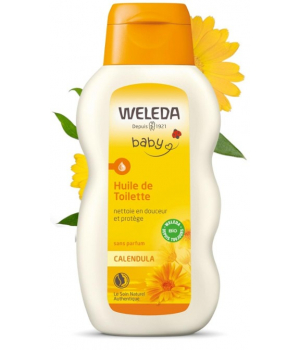 Huile de toilette bébé au Calendula sans parfum visage et corps Weleda