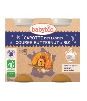 Petits pots Bonne nuit Carottes des Landes Courge Butternut Riz 6 mois Babybio