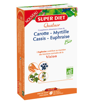 Quatuor Euphraise Carotte Myrtille Cassis Vision Bio 20 ampoules de Super Diet