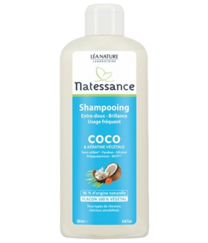 Shampooing extra doux usage fréquent coco et kératine végétale Natessance