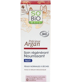 Soin Nourrissant régénérant nuit Précieux Argan So'Bio étic