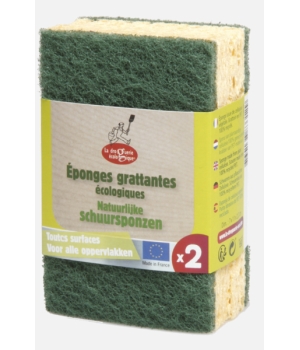 Droguerie Ecologique 2 Eponges grattantes vertes à récurer en matières recyclées