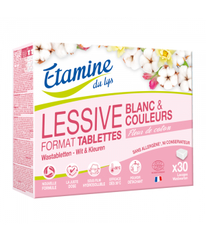 Etamine du Lys 30 tablettes lessive spéciale blanc et couleur Fleur de coton 900g