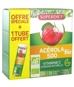 Super Diet Acérola 500 bio + 1 tube OFFERT soit 36 comprimés