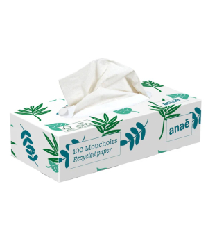 Droguerie Ecologique Boîte de 100 mouchoirs extra doux, papier recyclé triple épaisseur