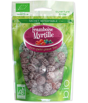 bonbon bio framboise myrtille au miel 120g apidis 18510 L