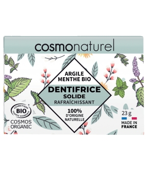 Cosmo Naturel Dentifrice solide rafraîchissant argile et menthe bio 23g