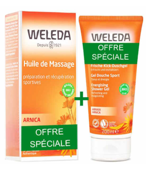 Weleda Duo huile massage Arnica 200ml + Gel douche Arnica offert