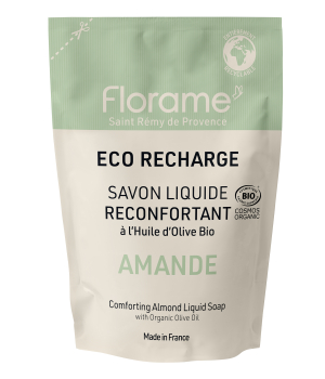 Florame Eco recharge savon liquide flacon verre Amande 470ml