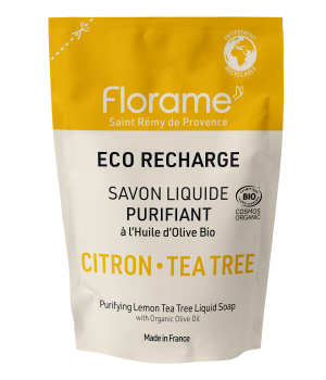 Florame Eco recharge savon liquide flacon verre Citron Tea Tree 470ml
