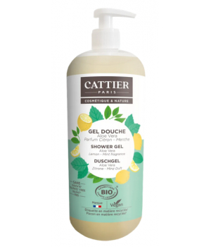 Cattier Gel douche Aloe vera Parfum Citron Menthe 1L