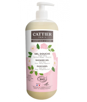 Cattier Gel douche Aloe vera Parfum Rose Pivoine 1L