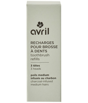 Avril Kit de 3 têtes de brosse à dents poils médium charbon