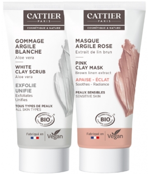 Cattier Lot Apaisant éclat gommage et masque argile rose peaux sensibles