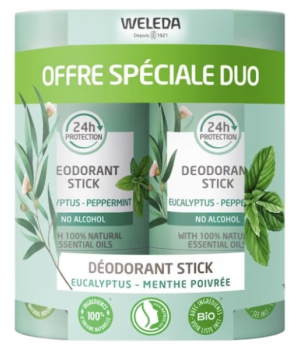 Weleda Lot de 2 déodorants stick ecalyptus peppermint 50g