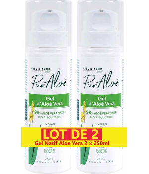 Puraloe Lot de 2 Gel natif Aloe Vera tube airless 2 x 250ml
