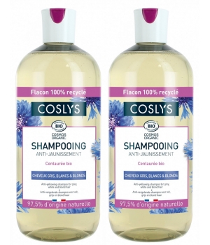 Coslys Lot de 2 Shampooing anti jaunissement cheveux gris blancs et blonds centaurée 2 x 500ml
