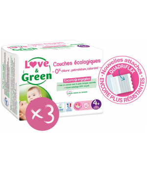 Love and Green Lot de 3 x 42 Couches Hypoallergéniques T4+ (9/20Kg)