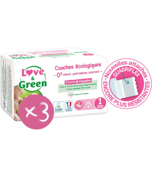 Love and Green Lot de 3 x 44 Couches Hypoallergéniques T1 (2/5 kg)