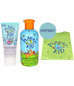 Planet Kid Lot hygiène shampoing et dentifrice + tee shirt vert offert