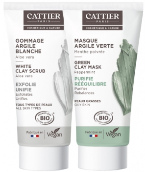 Cattier Lot Purifiant gommage et masque argile verte peaux grasses