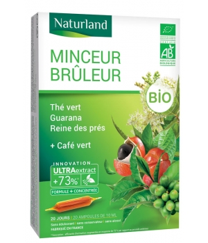 Naturland Minceur brûleur Thé Vert Café Vert guarana Reine des prés Bio 20 ampoules