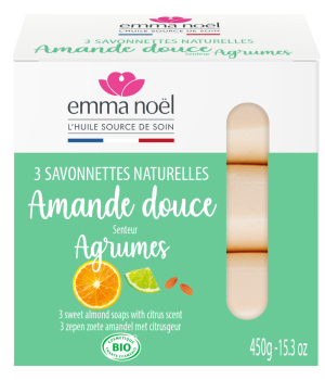 Emma Noel Pack 3 savonnettes Amande Douce bio senteur agrumes 3x150g