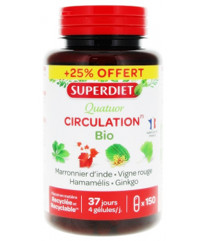 Super Diet Quatuor Circulation Marronnier Vigne Rouge Hamamélis Ginkgo 120 gélules +25% OFFERT