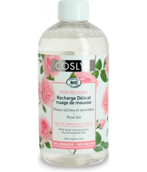 Coslys Recharge Cosmousse visage peau sensible nettoyant à la Rose 300ml