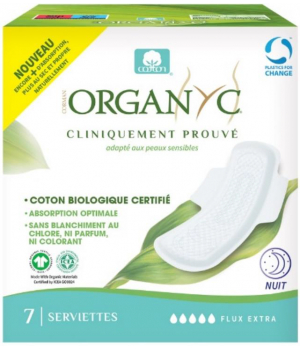 Organyc Serviettes extra nuit et flux très abondants Boîte de 7